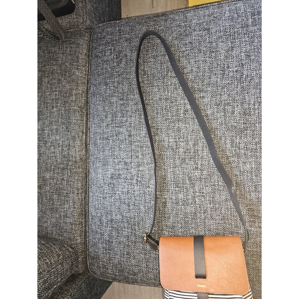 Fossil Crossbody Bag Women Small Brown‎ Black White Striped New Nautical - Picture 10 of 11